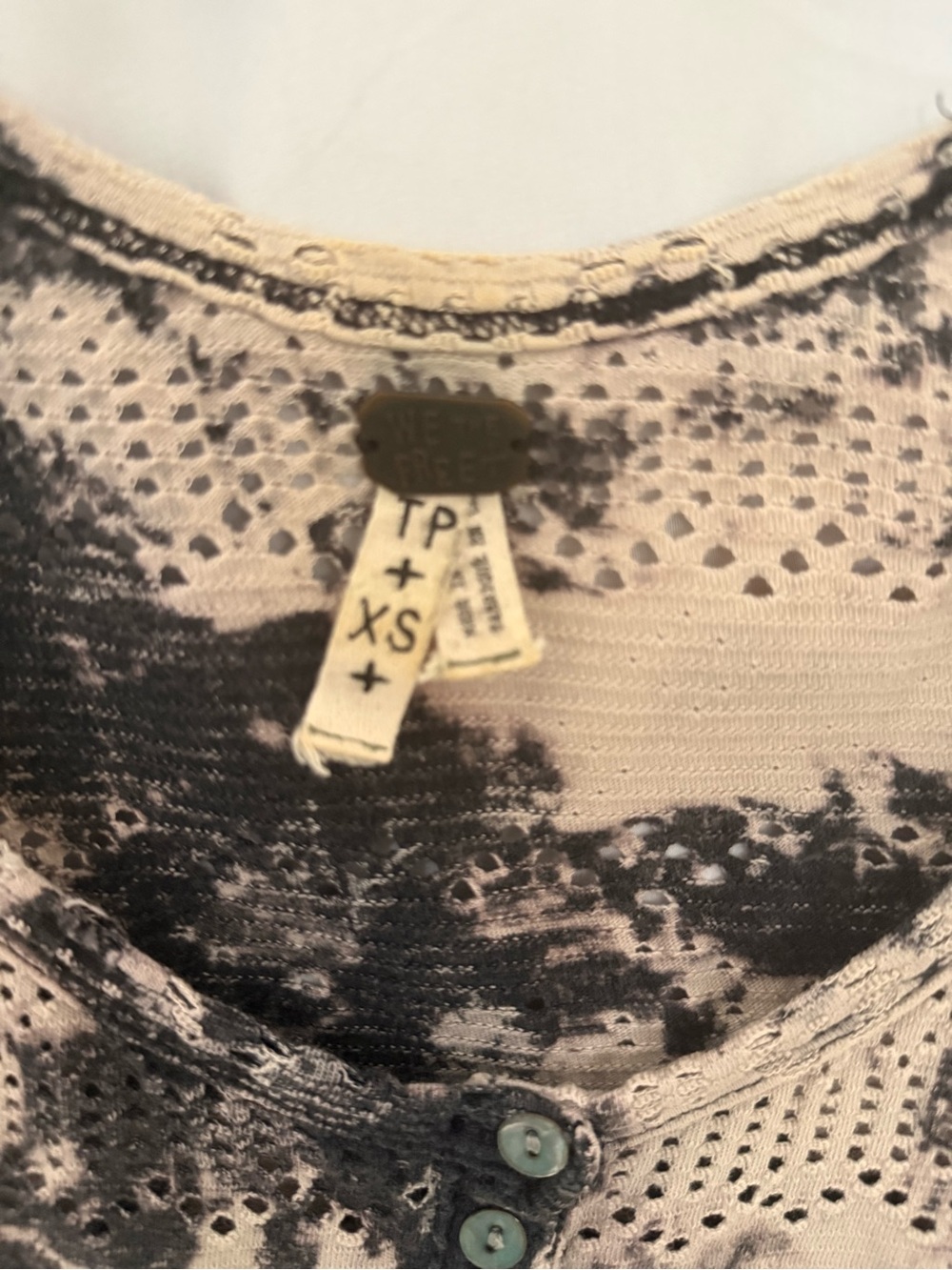 Free People We the Free Beige and Black Short Sleeve Henley Top - Picture 3 of 3